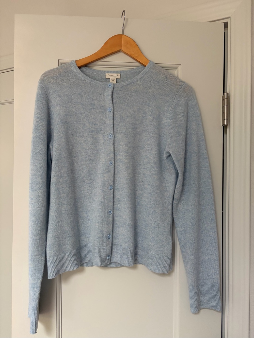Garnet Hill Essential Cashmere Retro Cardigan in Light Blue